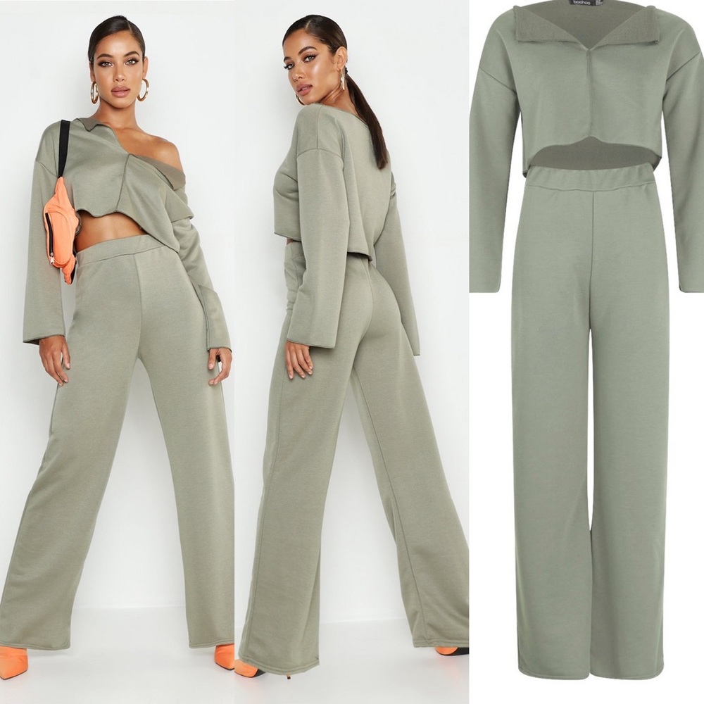 Raw Edge Cropped V Neck Tracksuit #BAD